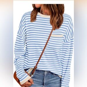 100% Cotton Striped Blue and White Women's Sweater NWOT